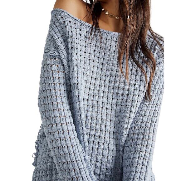 Free People Beach Size S Sweater Margot Open Chunky Knit LS Current Raw Seams - Picture 3 of 8